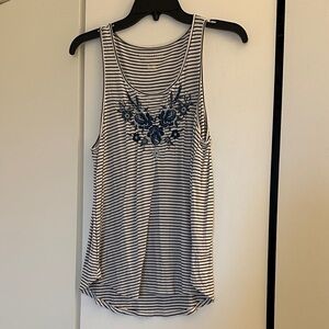 American Eagle Outfitters Navy Striped Floral Tank Top